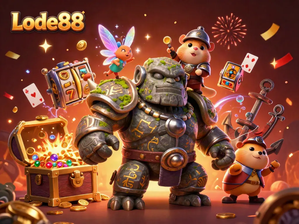 Experience exhilarating gameplay with Lode88's magical casino adventure featuring a golem guardian and treasure