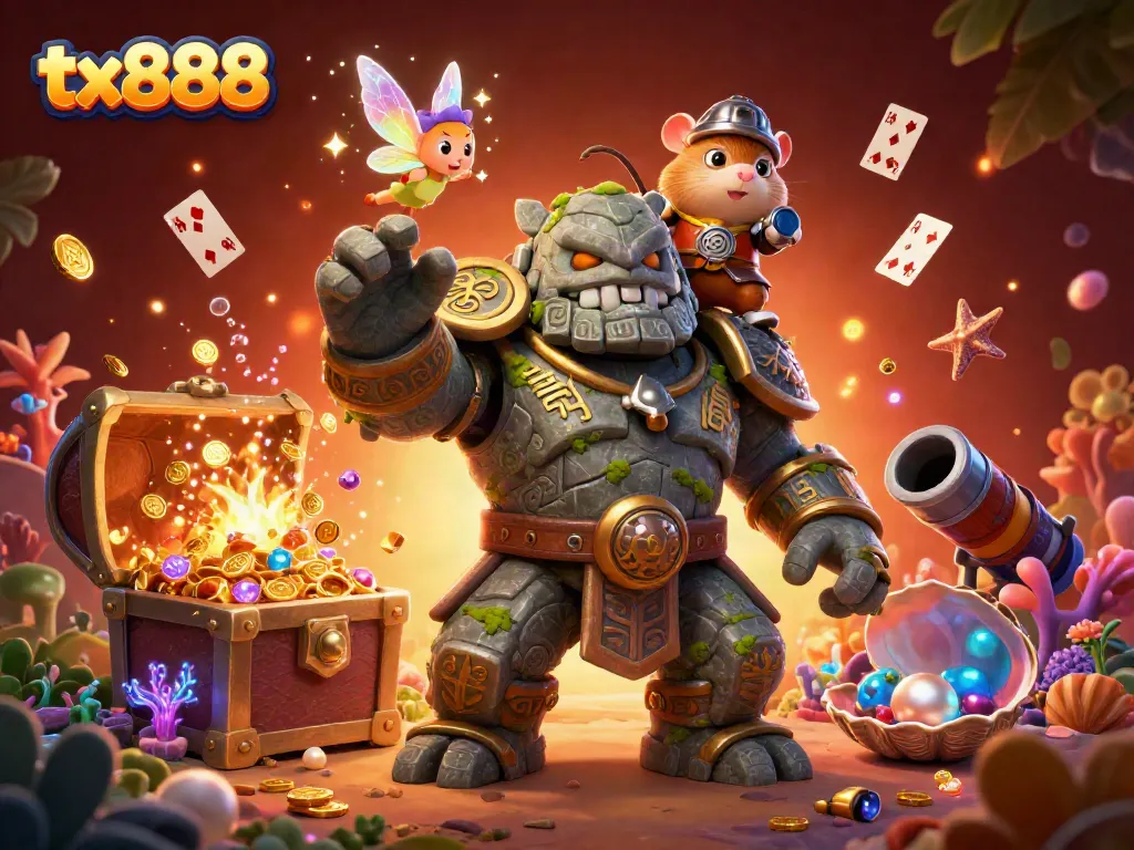 Wager and win big at tx888 with a vibrant 3D scene depicting gaming excitement.