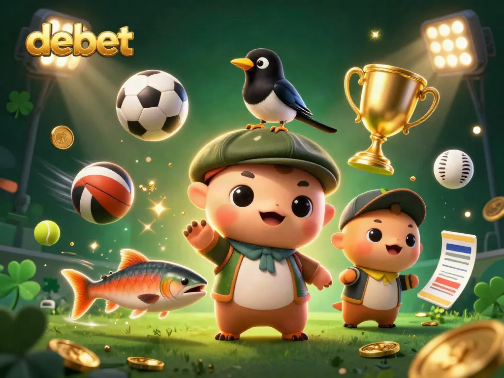 Engage with debet's dynamic gaming atmosphere featuring cute characters and exciting sports elements.