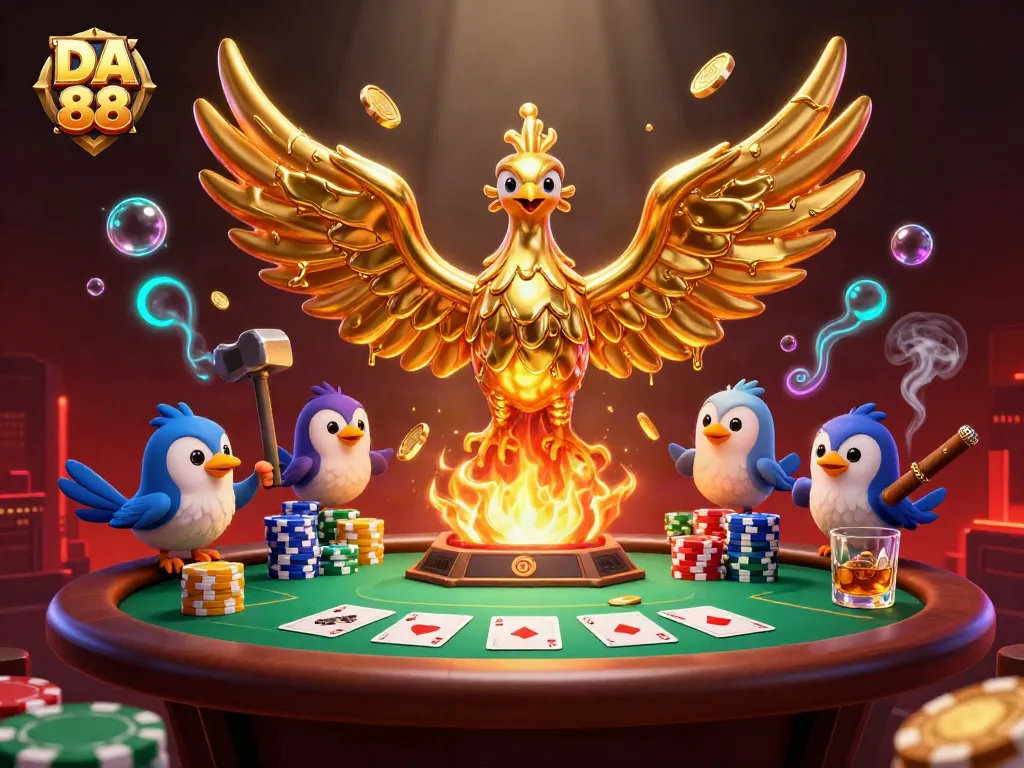 Play thrilling poker at DA 88, where molten gold phoenixes bring luck and excitement.