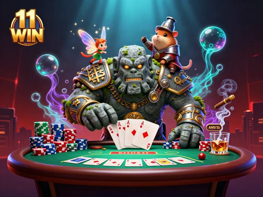 Engage in the exciting world of 11 WIN with vibrant characters and a lively poker scene, perfect for gambling enthusiasts.