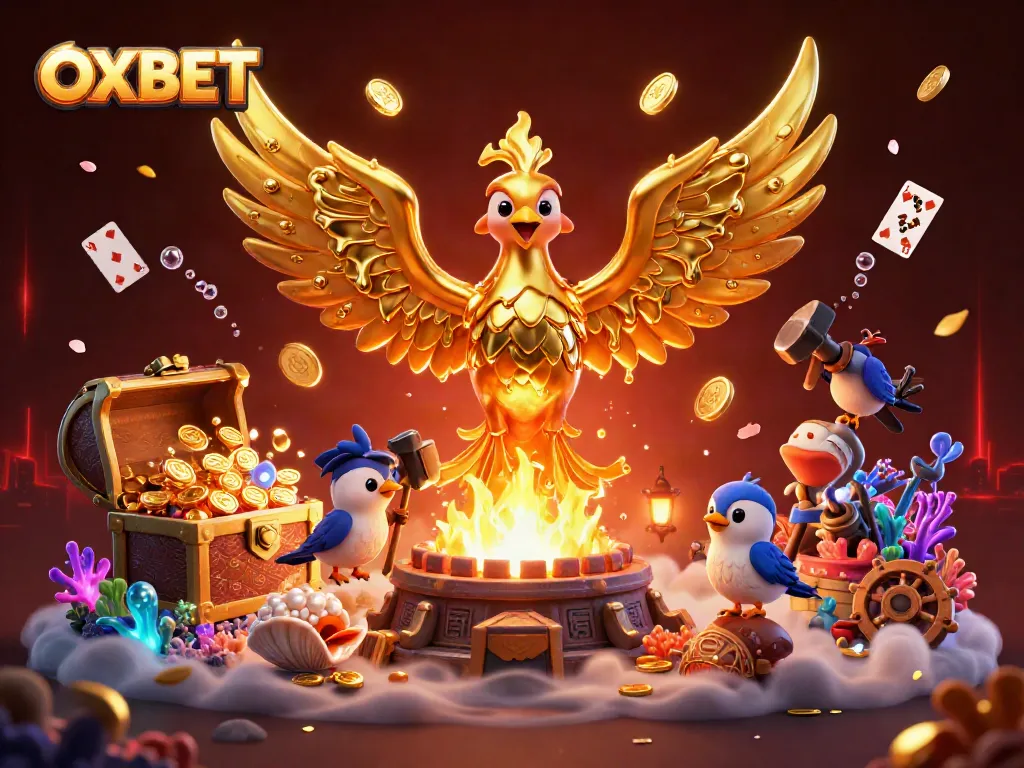 Experience thrilling gaming at OXBET with a molten golden phoenix and rich casino elements.