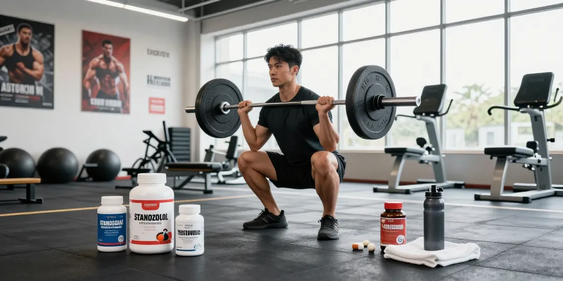 Aktive Fitnessszene im Anabolika Shop Deutschland mit Sportler, der Gewichte hebt und Steroidpräparate verwendet.