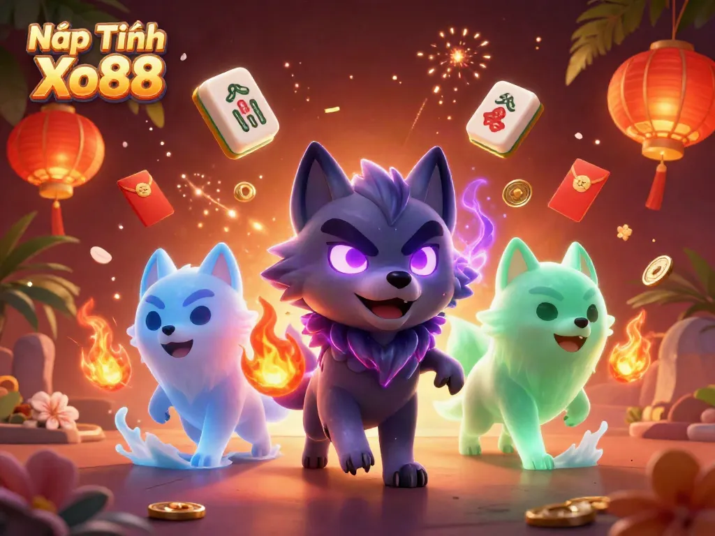 Nạp Tiền Xo88 highlights the enchanting process of deposit with mystical wolf pack, gold elements, and casino magic.